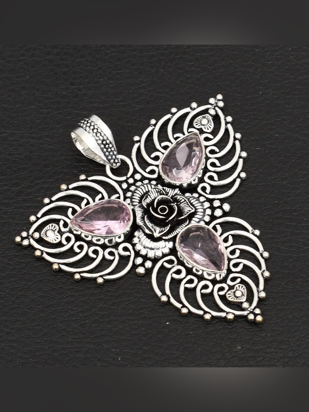 Pink Topaz Ethnic Artisan Handcrafted Flower Gemstone Pendant Necklace